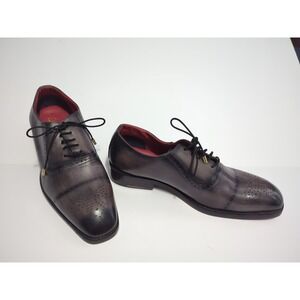 Lethato Men's Dress 9.5 Shoes Leather Medallion Toe Brogue Oxford Gray luxury